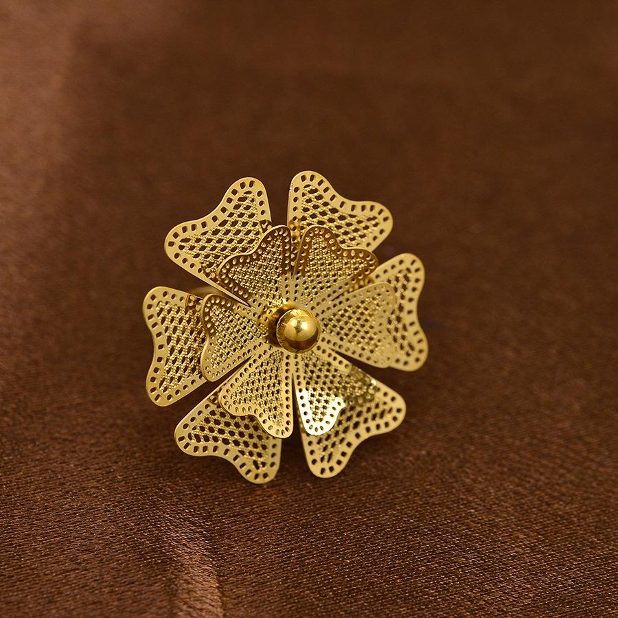 Exquisite 3D Flower Rhinestone Stainless Steel Adjustable Multi-Layer Ring