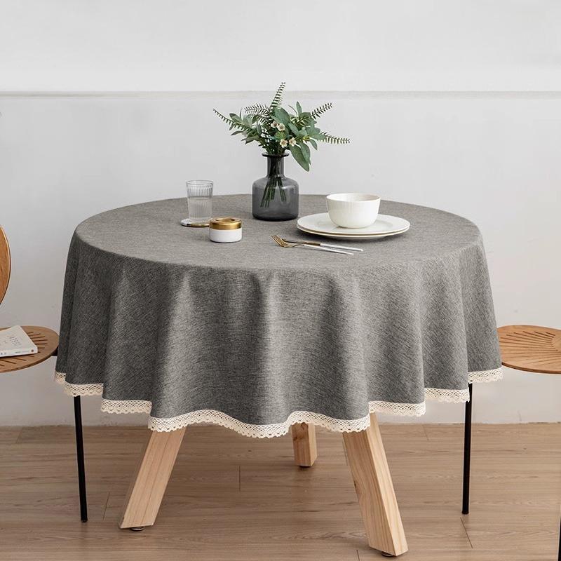 Cotton and Linen Round Table Cloth Waterproof and Oil-proof Hotel Ins Style Table Cloth Restaurant Dirt-resistant Table Cloth Decoration