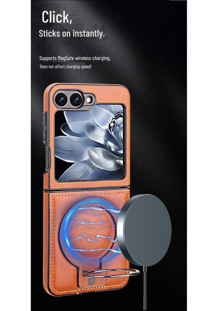 Foldable Magnetic Stand for Samsung Z Flip 5/6 - Drop-Proof Full Coverage Business Leather Case