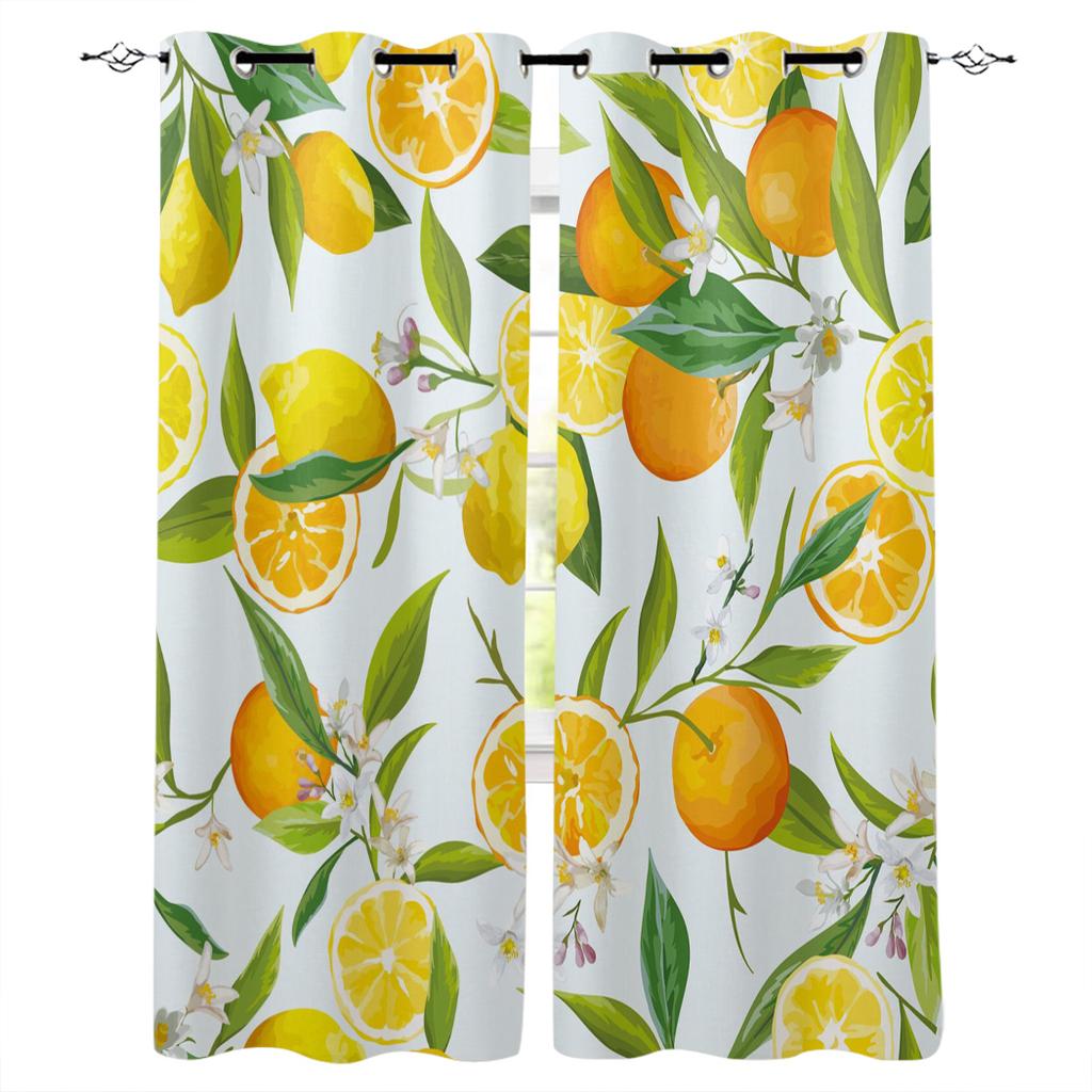 Yellow Fallen Leaves And Fruits Home Decor Window Curtains Bedroom Kitchen Curtain Panel Curtains for Living Room