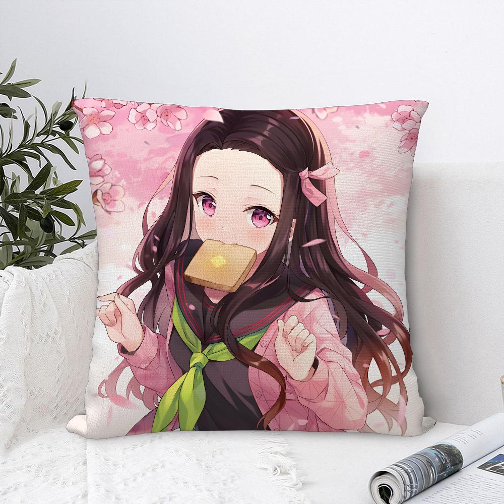 N-Nezuko Kamado D-Demon-Slayer Pillow Case Sofa Decor Home Double-Sided Printing Short Plush Cushion Cover Throw Pillow Cover