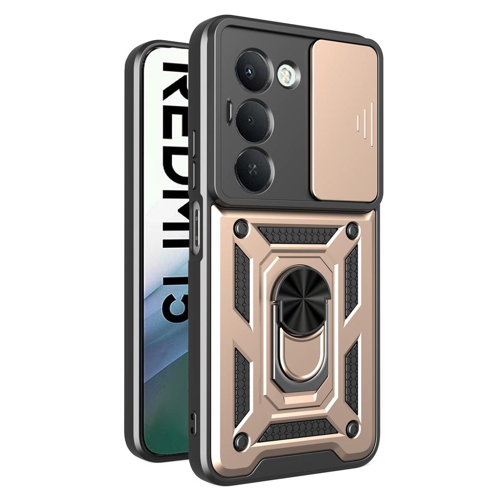 For Xiaomi Redmi 15 4G (EU) (171mm) Case Kickstand PC+TPU Phone Cover with Camera Lens Slider