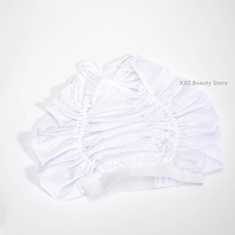 1PC White Reusable Net Plopping Bonnet Mesh Hat Net Plopping Bonnet Adjustable Hair Drying Hoods Hair Net Snoods Dry Hair Hat