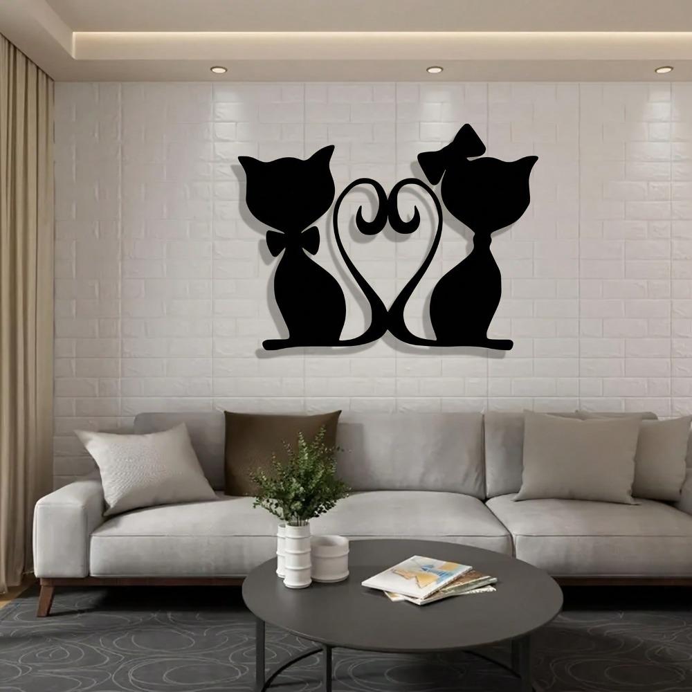 Retro Style Cat Wall Art Metal Iron Heart Silhouette Wall Decoration Home Gift for Cat Lovers Powder Coated Fashionable