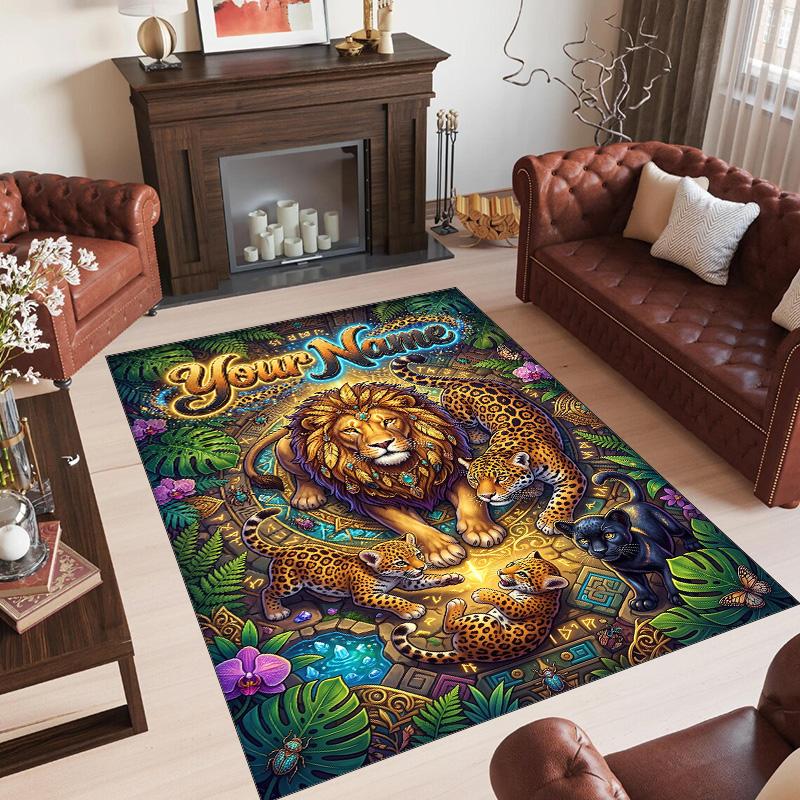 Leopard Theme Crystal Velvet Floor Rug Personalized Custom Name Text Warm Carpet Home Decoration