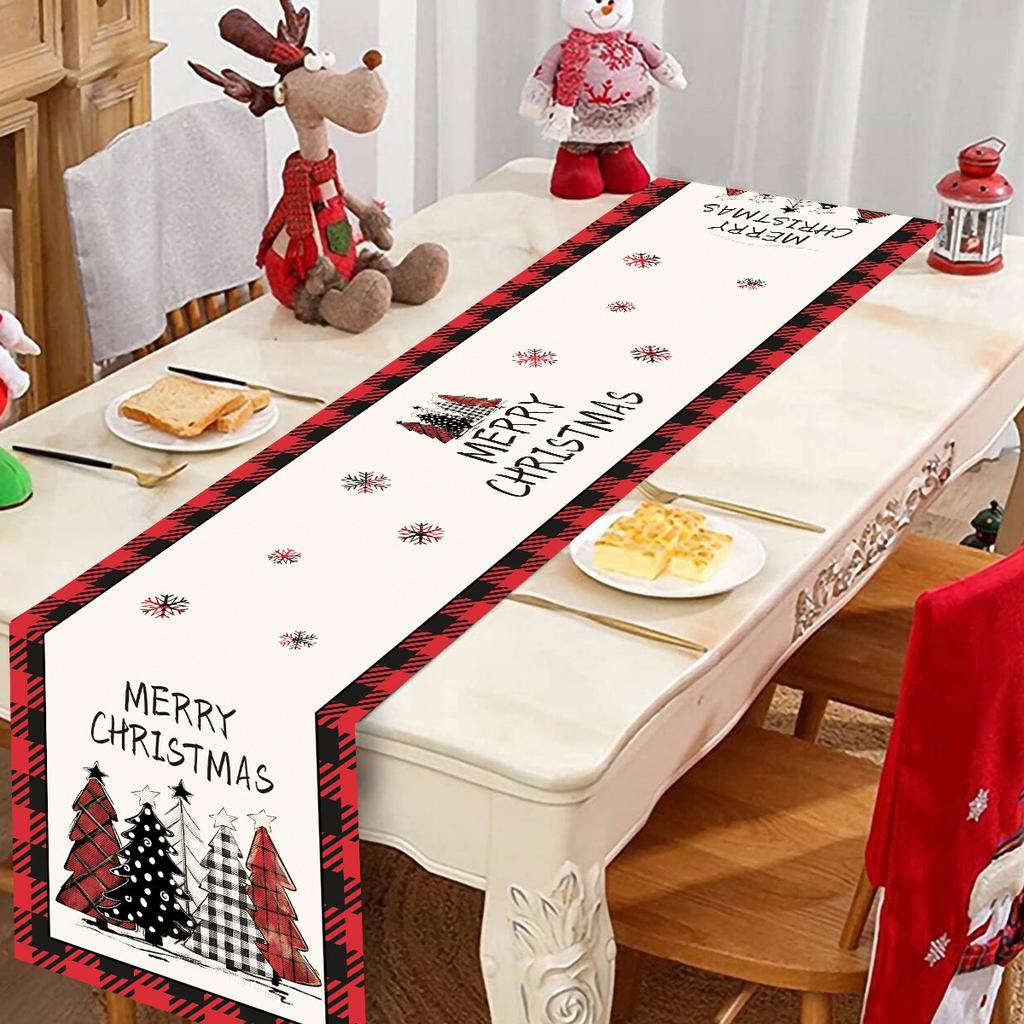 Buffalo Plaid Christmas Tree Table Runner Merry Christmas Decorations For Home 2026 Xmas Table Cover Gifts Happy New Year 2026