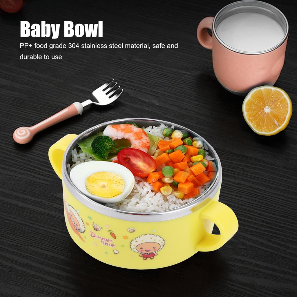 Baby Children Bowl Cartoon 304 Stainless Steel Rice Feeding Bowl with Lid Tableware