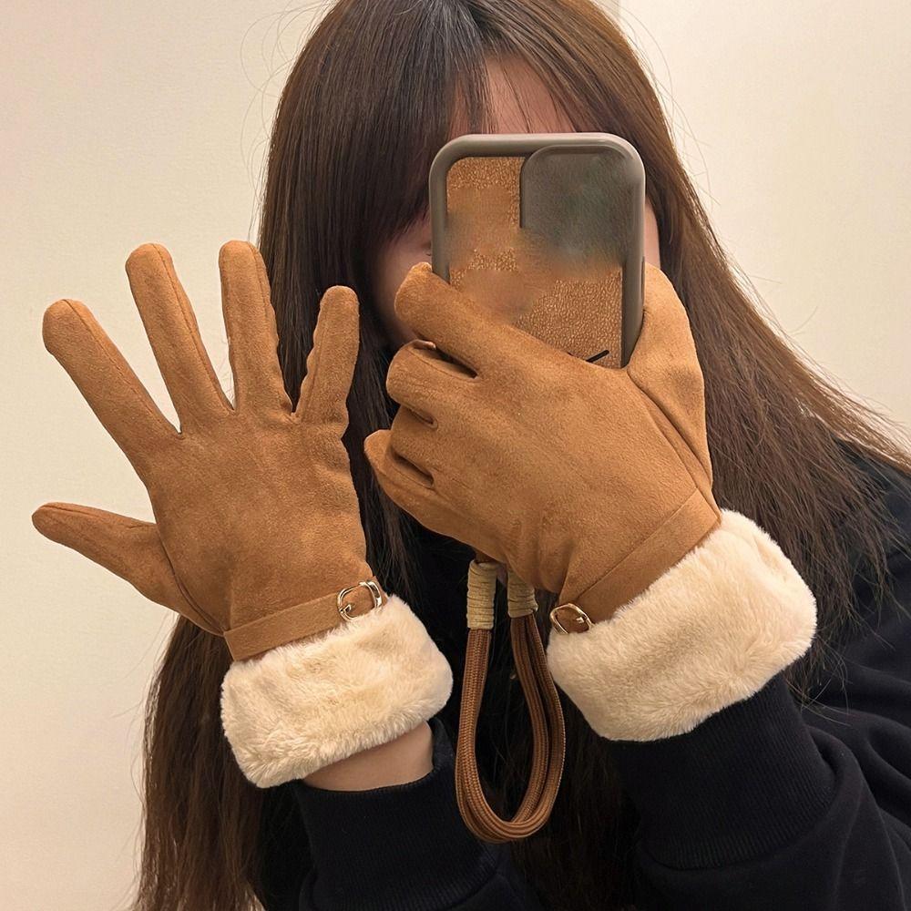 Soft Suede Gloves Windproof Women Winter Gloves Thicked Full Fingers Mittens  Autumn/Winter