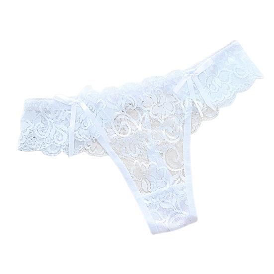 Dámské Tanga Květinové Výšivka Průhledné Krajkové Kalhotky Dekor s mašlí Nízký pas Elastické Svatební Noční Ložnice Dámské spodky