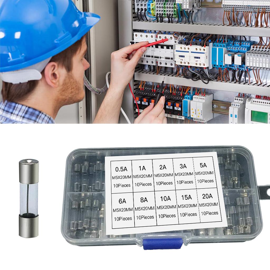 Assortment of 100 Slow Glass Tubes 5x20mm Fine Fuses Glass Tube Fuses Electronics Replacement Simple Installation