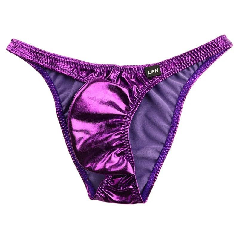 La Pomme Purple Metallic Bikini Shorts with a Sparkling 3D Pouch and Made In Japan by La Pomme Men's (Product Code 622043) Full-Seam Half-Back