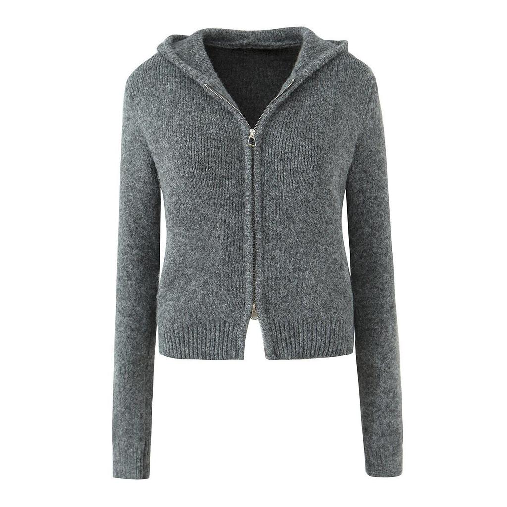 European-American Autumn Retro French Hooded Cardigan & Half Skirt Set