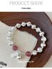 Strawberry Crystal Cat's Eye Bead Silver Bracelet - Korean Style Women's Fortune Charm.