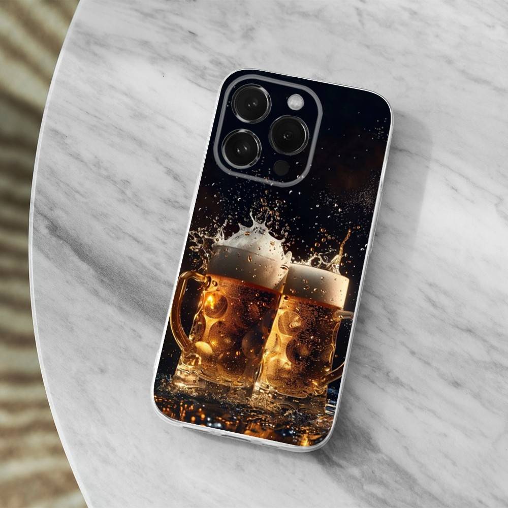 Alcohol Art Beer Case For iPhone 15,11,12,13,16,14,17,Pro,Max,Plus,SE,Mini,X,XS,XR, Transparent Soft Silicone