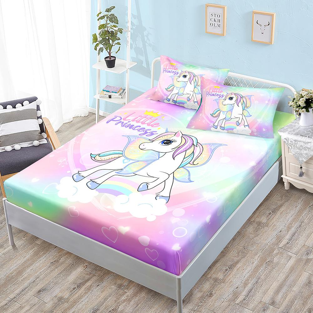 Three-Piece Mattress, Mattress Cover, Unicorn Pink Pillowcase, Mattress Protective Cover.