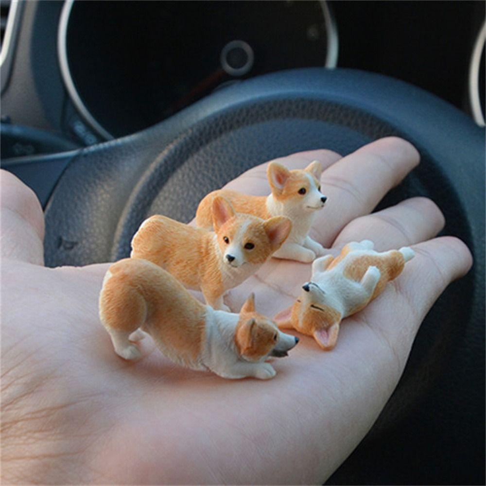 Gift for Kids Resin Figures Dog Doll Miniature Figurines Car Ornament Corgi Model Simulation Dog