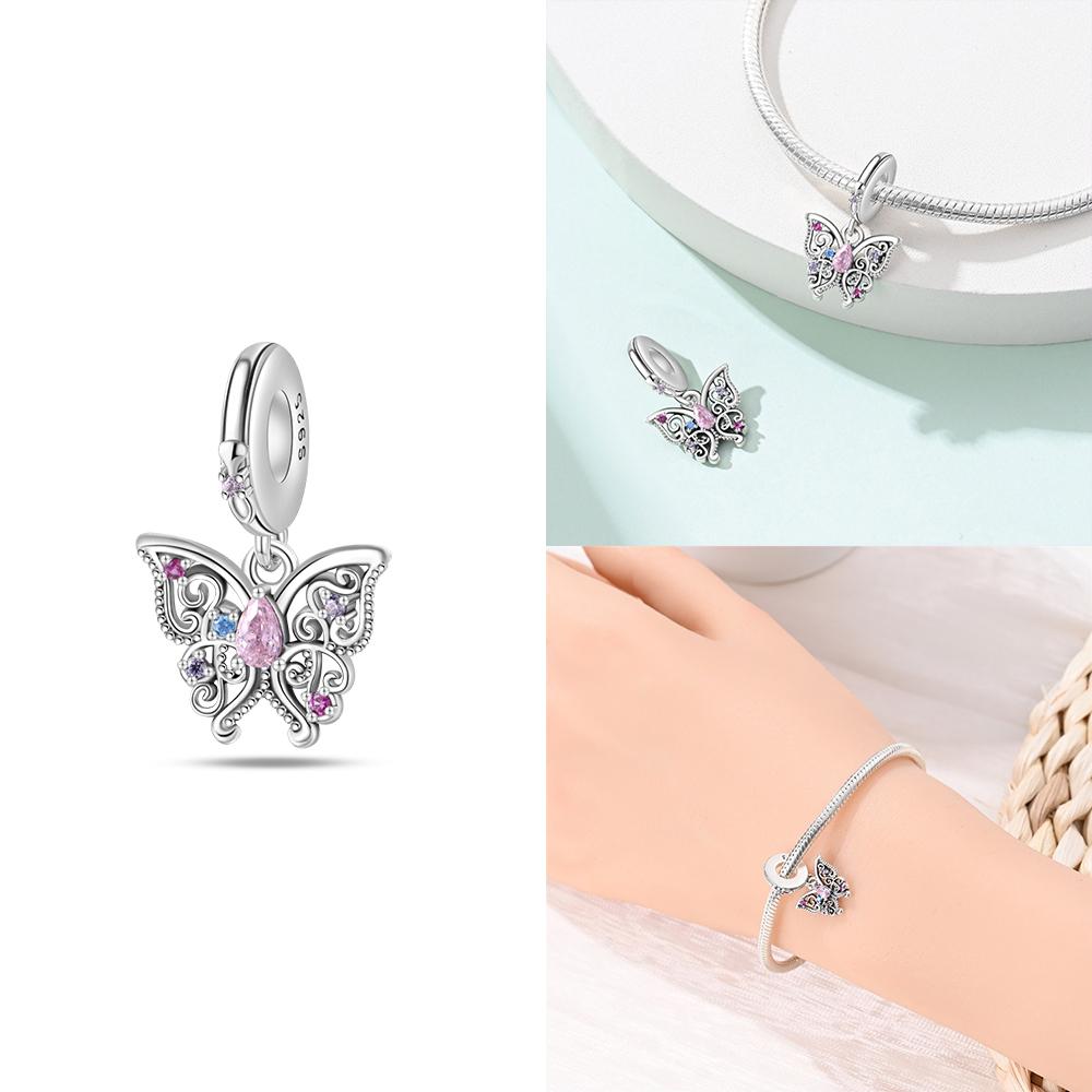 Heart Shaped Copper Guardian Color Romantic Retro Butterfly Charm Bead Charms Bead Charms Compatible With 3mm Authentic Bracelets Do It Yourself Jewel