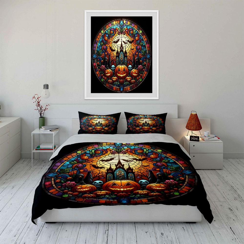 Halloween Themed Decorative Set Bedding Set with 1 Duvet Cover 2 Pillowcases Single Double King Queen, Gift