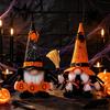 Plush Faceless Dwarf Ornaments Halloween Gnome Decoration, Spooky Orange Black Spider Web Boo Swedish Tomte Party Table Centerpieces Elf Figurine,