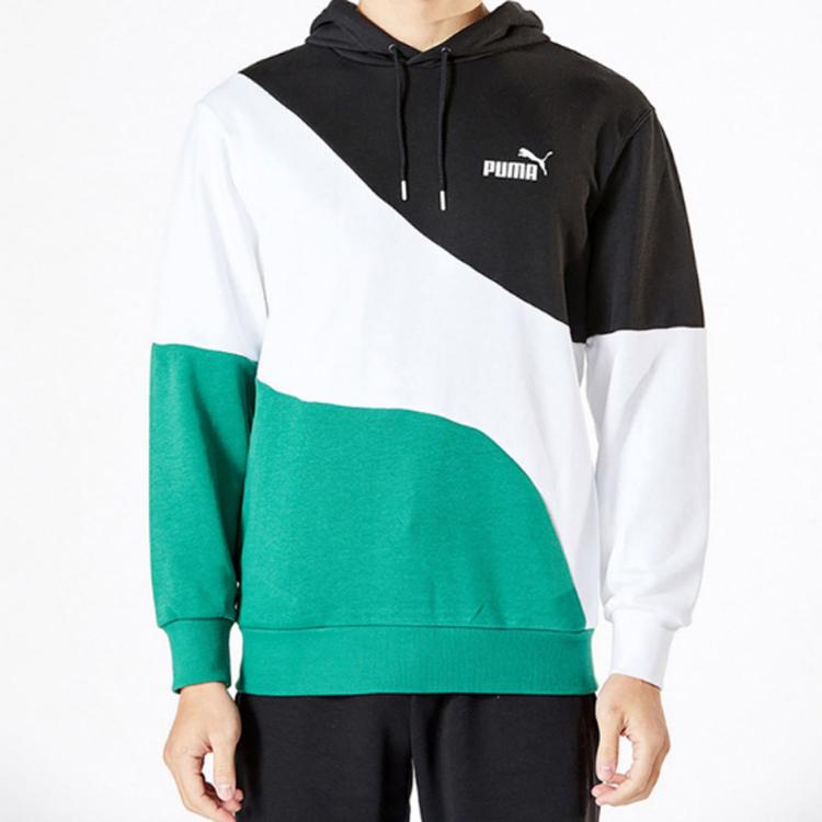 Puma Logo Printed Contrast Hoodie Men Tops Green 675746-37