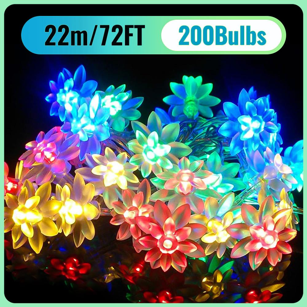 Solar flower String Lights Outdoor Waterproof, 8 Modes Lotus flower sharp Outdoor Solar Powered String Lights for Patio 0-5W