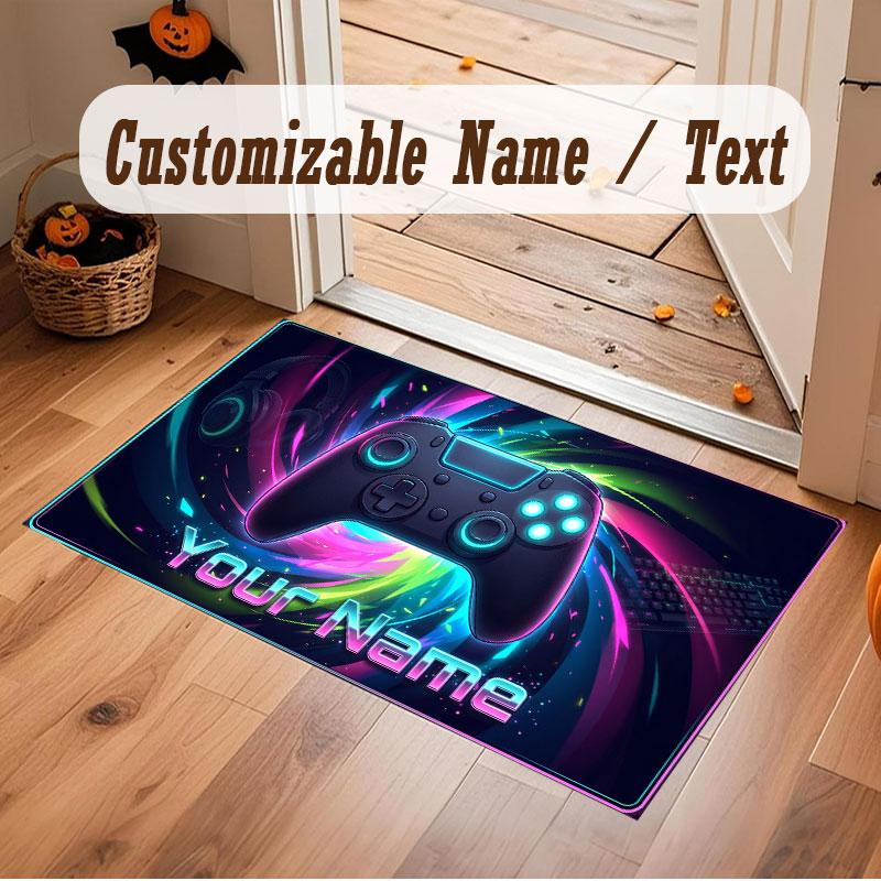 Spielcontroller-Thema Kristall-Samt Bodenläufer Personalisierter Benutzerdefinierter Name Text Warmer Teppich Heimdekoration