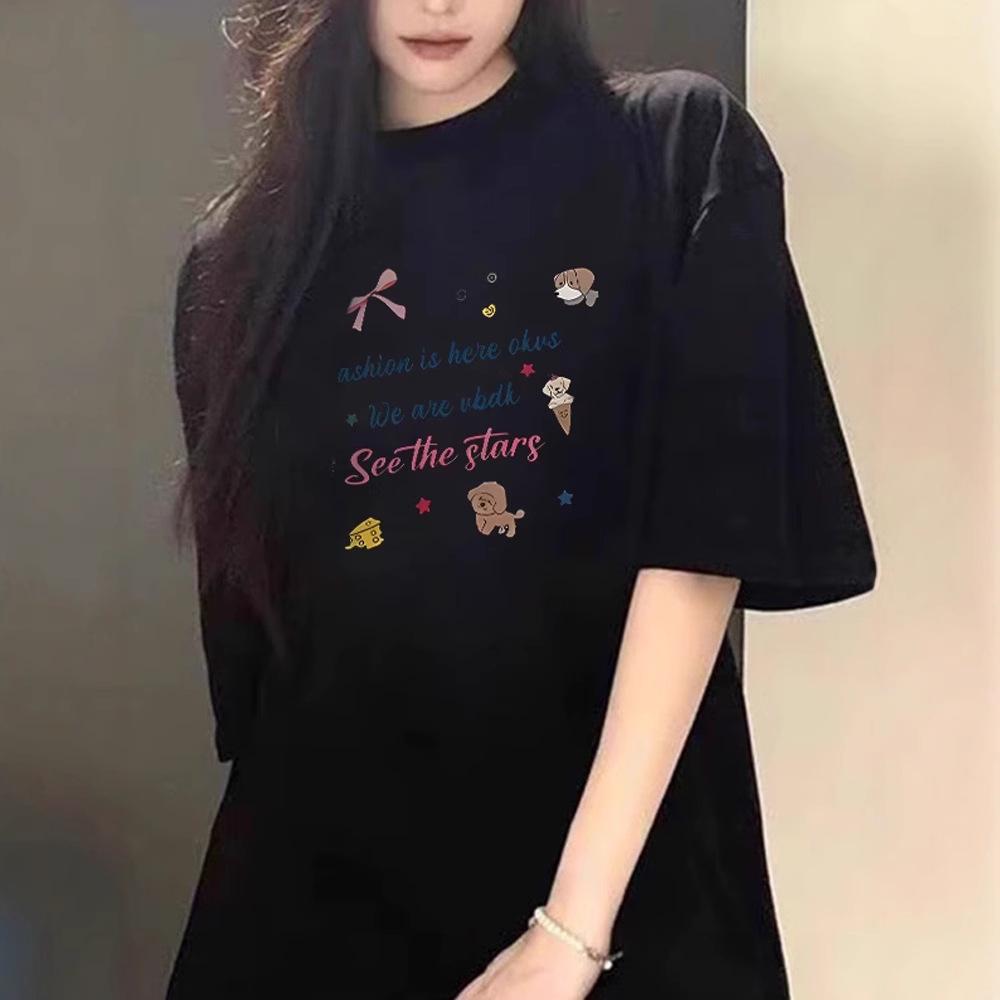 American trendy brand front shoulder cartoon cute printed short-sleeved t-shirt women's summer new casual loose versatile top t-shirt