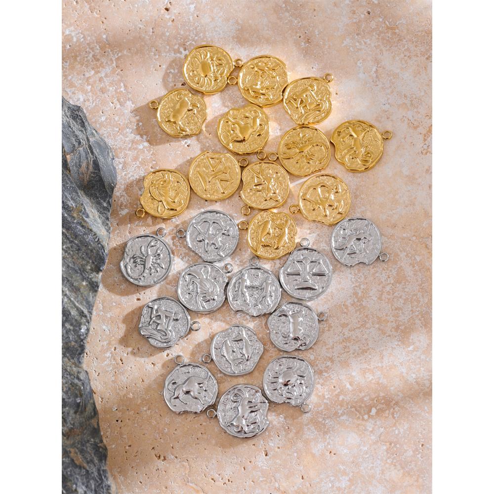 Yhpup Real Gold Plated 12 Constellation Metal Diy Charms For Jewelry Making Bulk Stainless Steel Charm Pendant Accessories