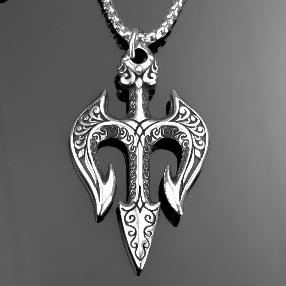 Colar Vintage de Titânio com Tridente de Poseidon Nórdico para Homens Pingente de Joia da Mitologia Viking