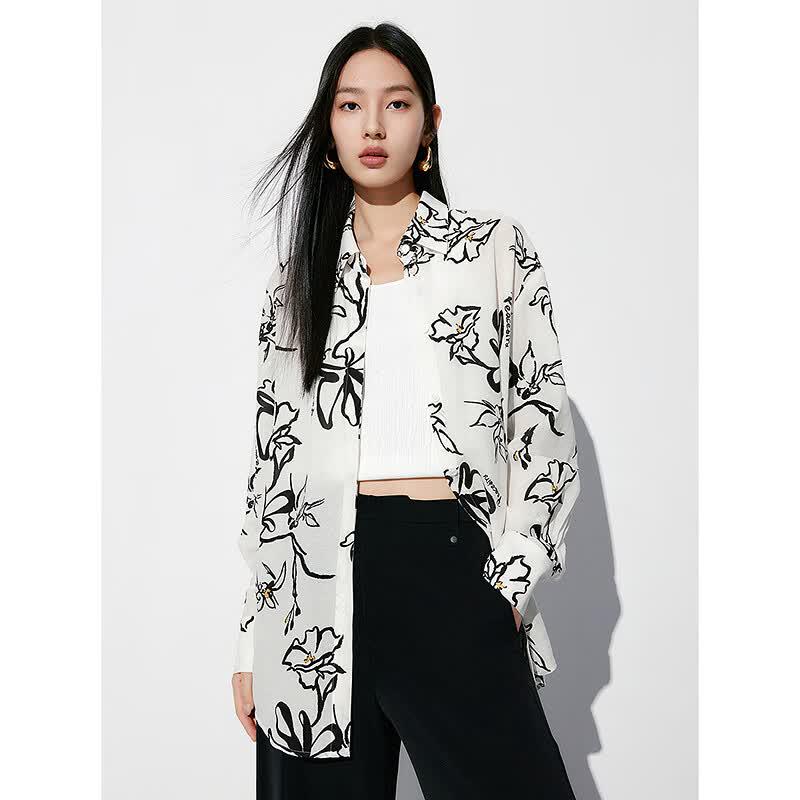 PEACEBIRD Women's Lyocell All-Over Print Long-Sleeve Shirt