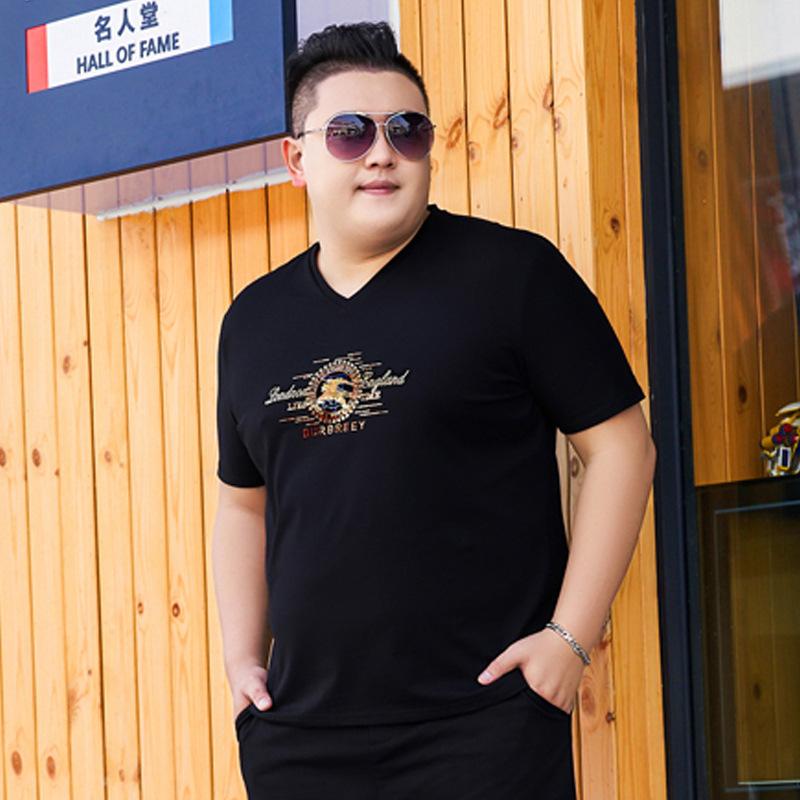 Fat Men's Plus Size Short Sleeve V-Neck T-Shirt Fat Guy Loose Cotton Stretch Fashion T-T-shirt Top 7XL