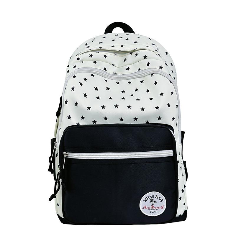 Student Schoolbag Women's Large Capacity Star Printed Backpack Colorblock Travel Backpack