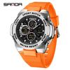 SANDA 3378 Sport Watch Military Wristwatch for Men Alarm Stopwatch LED Digital Back Light Dual Time Display Waterproof Watch Men