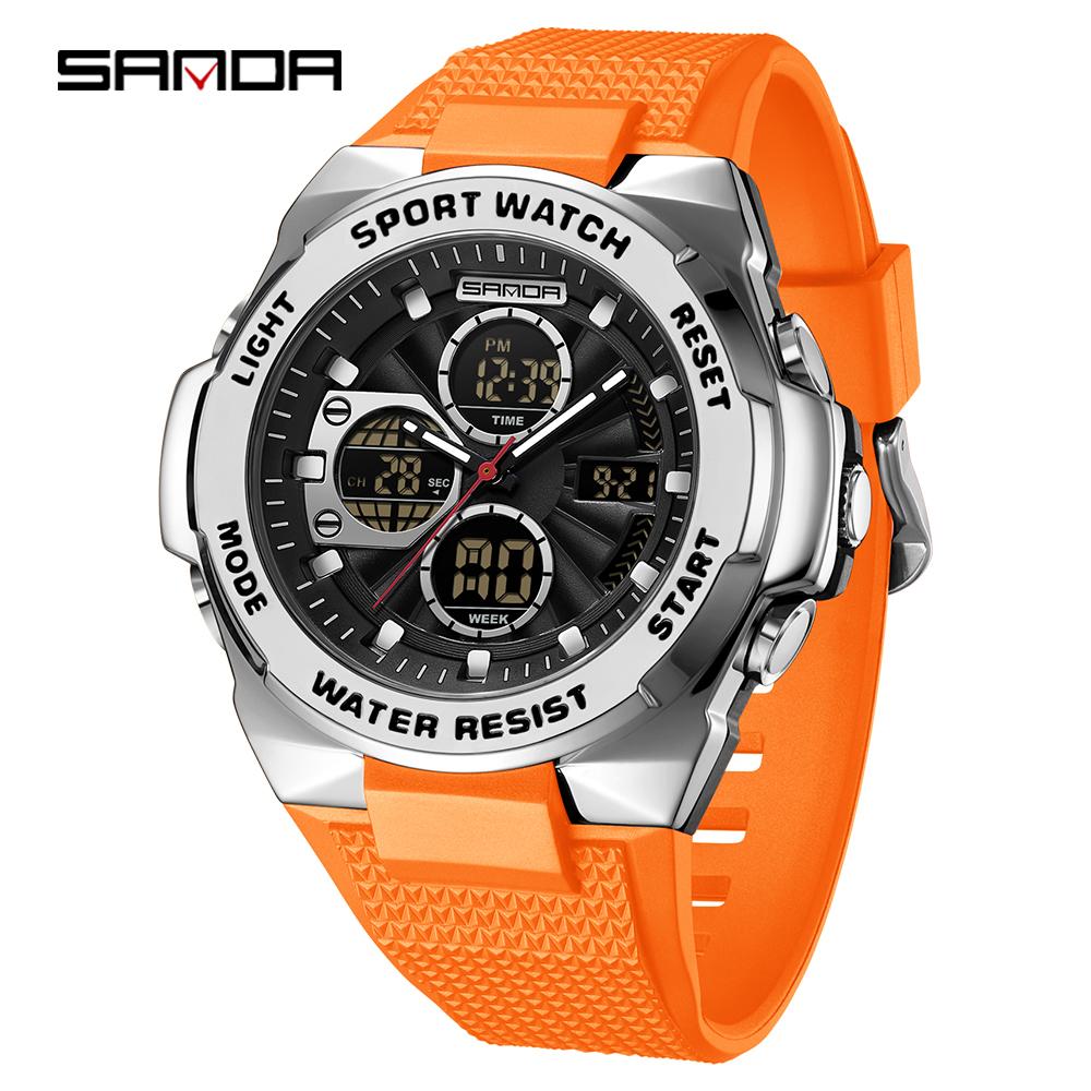 SANDA 3378 Sport Watch Military Wristwatch for Men Alarm Stopwatch LED Digital Back Light Dual Time Display Waterproof Watch Men