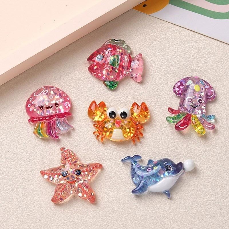 2/6Pcs Resin Sea Animal Figurines Flatback Resin Sea Creature Miniature Ornament for Art Craft Scrapbooking Decoration