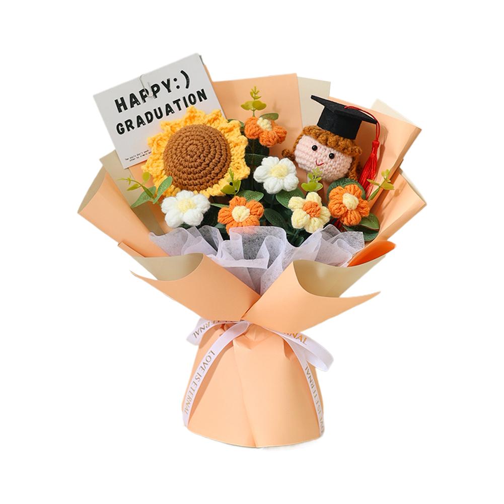 2026 Graduation Crochet Flower Bouquet Knitted Grad Doll Artificial Preserved Flowers Gift For Teacher's Day Home Decor Gift