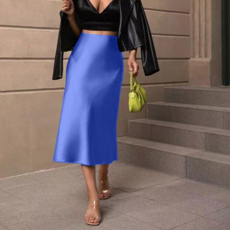 Solid Casual Loose Fishtail Skirt Women Fashion Elegant Slim Fit Satin Loose Skirts for Women Spring and Summer A Line High Waist Woman Skirt 26441