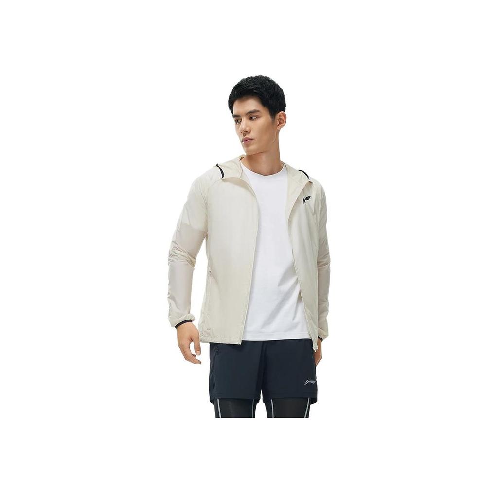 Li Ning Color Block Zipper Hooded Long Sleeve Sun Protection Windbreaker Jacket Men jackets Moonlight-Gray AFDT183-5