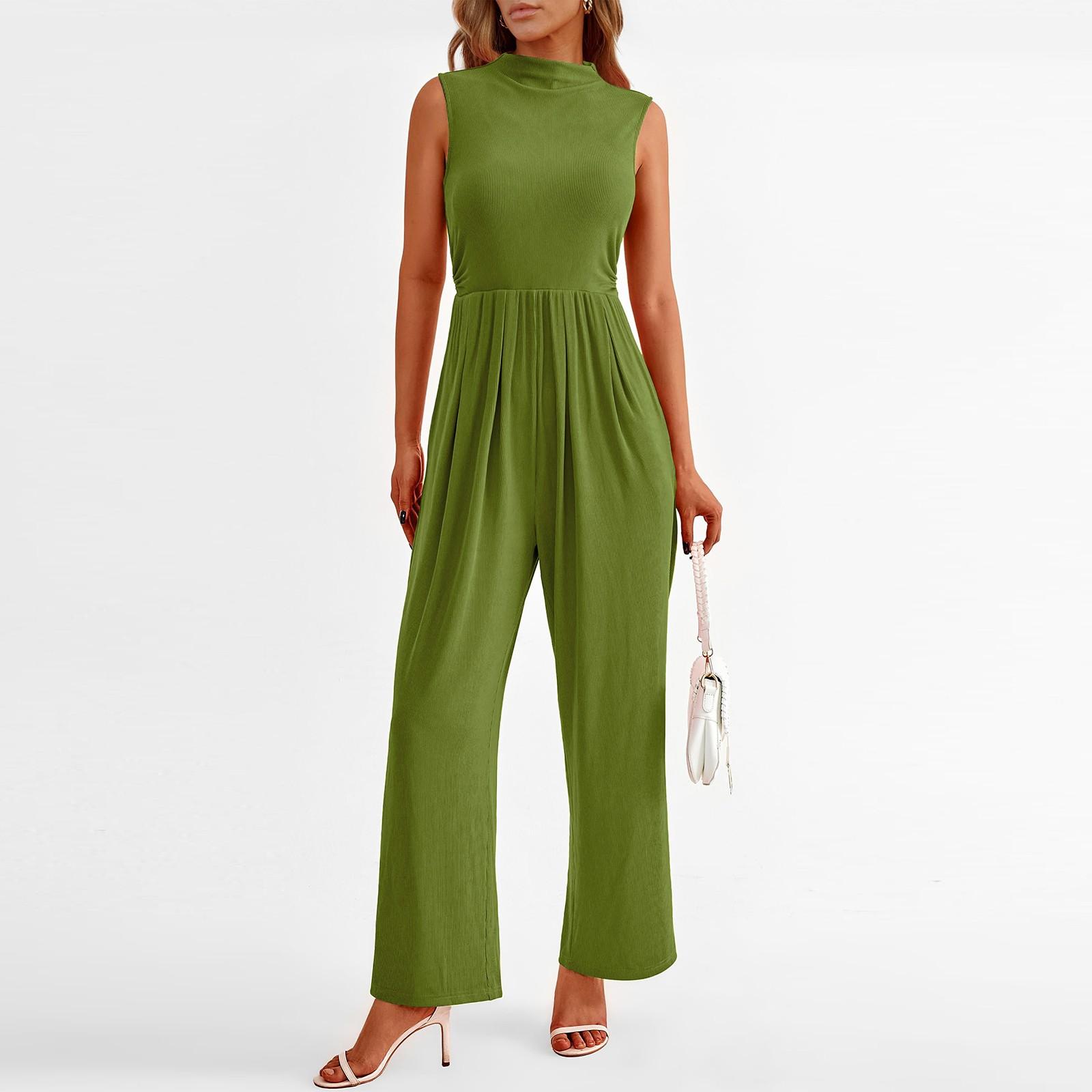 

Женский летний модный однотонный комбинезон с широкими штанинами и высоким воротом L