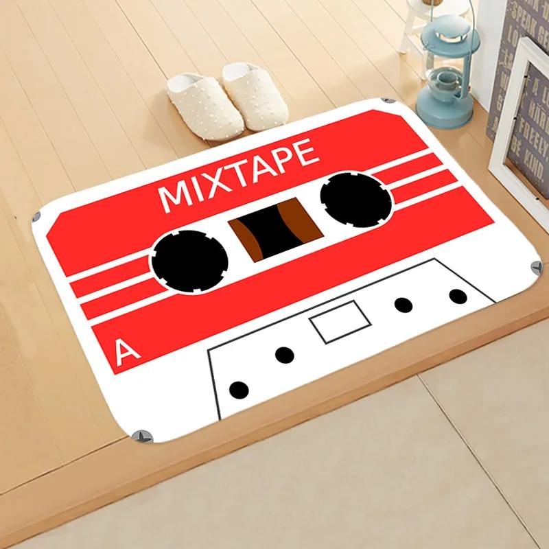 Retro Cassette Tape Flannel Doormats, Classic Music Cassette Designs, NonSlip Floor Mats for Home Decor and Music Lovers 40cm x 60cm