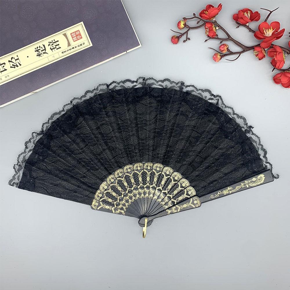 Lace Design Folding Fan Floral Pattern Handheld Fan Vintage Lace Hand Fan Party