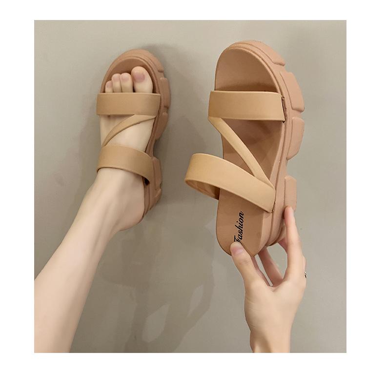 Women's Summer Platform High-Heeled Sandals: Stylish Slip-On Flip Flops with Thick Soles and Versatile Elevation.