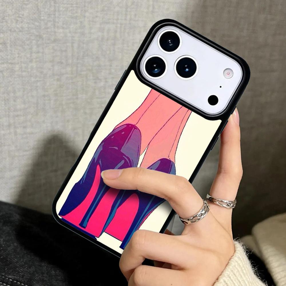 Capa Case for iPhone 17 Air 16 Pro Max 15 Plus 11 13 Mini 14 12 Back Phone Cover red high heel shoes Cute