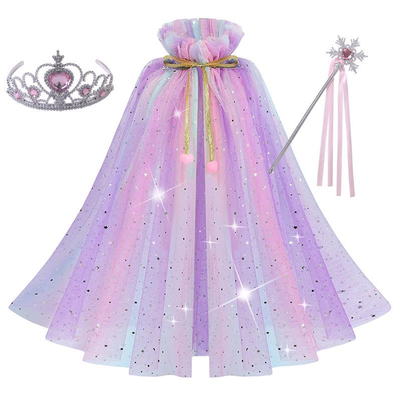 Girls' Elsa Princess Frozen Crown Set with Sequined Cape Shawl