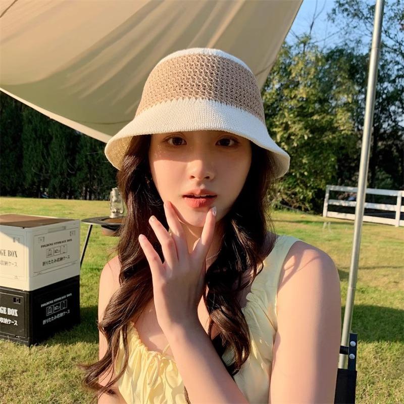 Small Bucket Hat Showing Off The Face  New Imitation Mink Velvet Contrast Color Knitted Fisherman Hat for Women