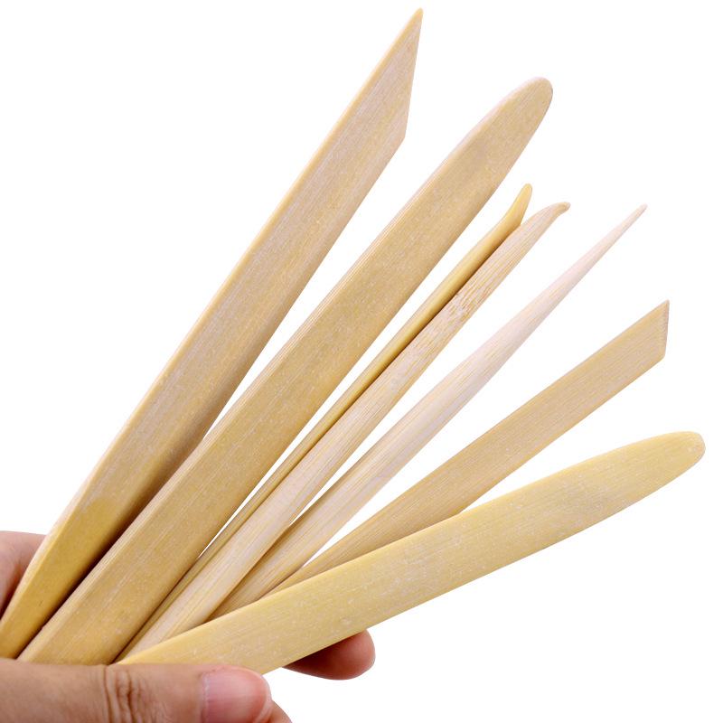 Bamboo Clay Sculpture Set: 7-Piece Round Head Scraper Tools for Buddha Statue Carving and Pottery Craft Trimming.
