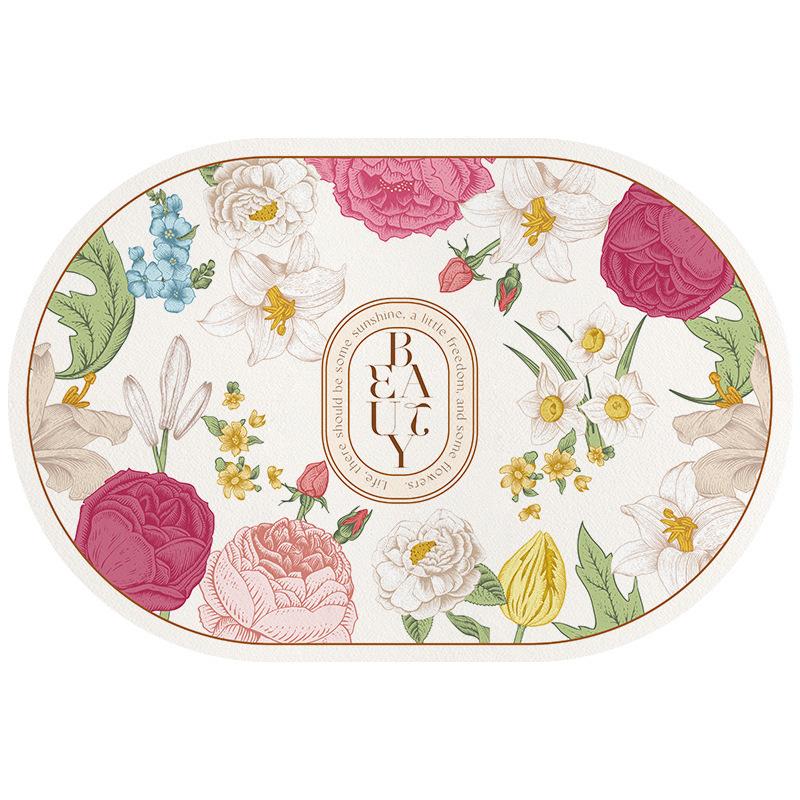 

Vintage Flower Soft Diatom Mud Floor Mat Bathroom Toilet Toilet Door Floor Mat Absorbent Non-slip Mat 50*80cm