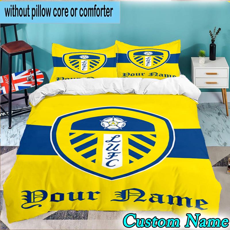 3PCS Custom Name Leeds United Crest Design Bedding Set Duvet Cover Closure Includes 1 Duvet Cover & 2 Pillowcases for All Seasons Bedroom Decor