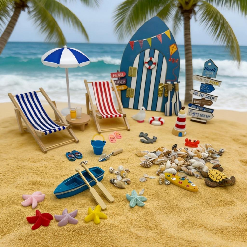 Puppenhaus Mini Strand Miniatur Landschaft Dekoration Puppenhaus Sommer Set Mikro Szene Dekoration Requisiten DIY Zubehör