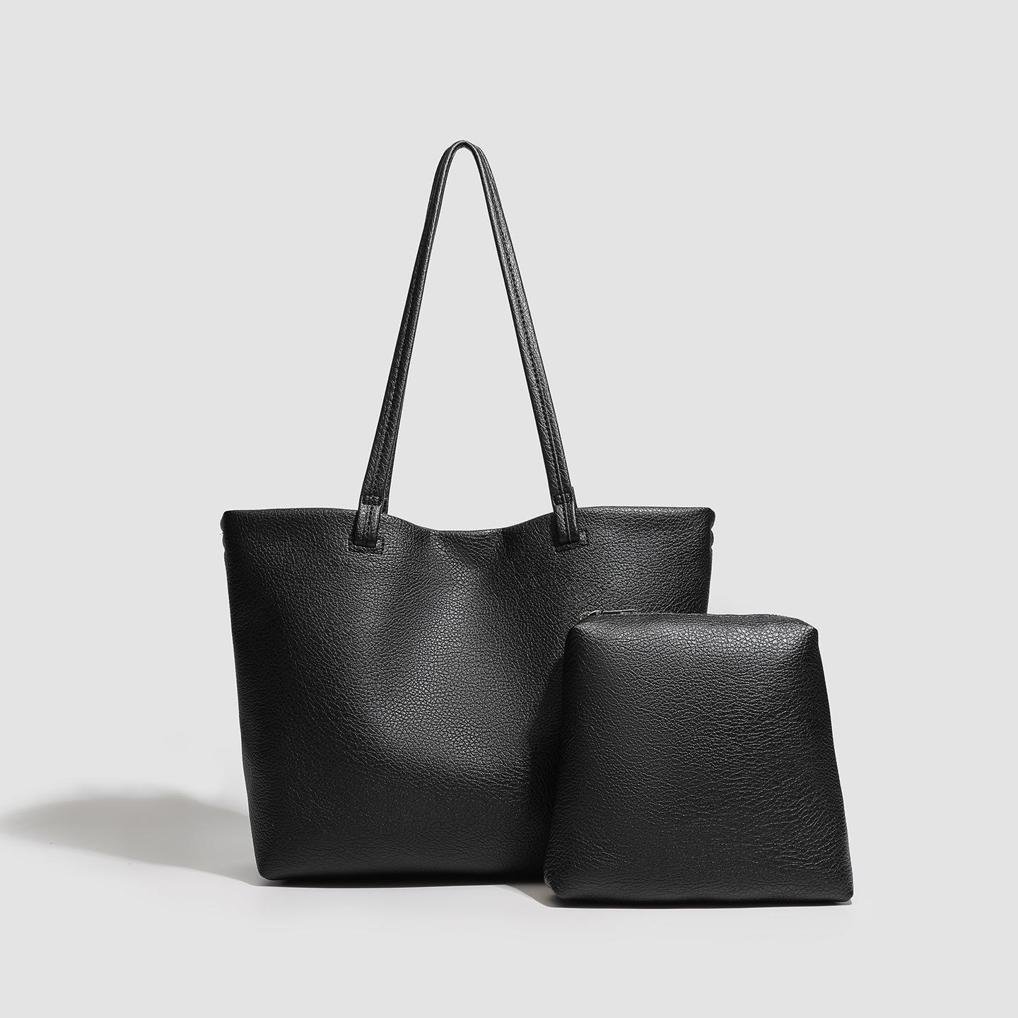 

Niche design tote bag large-capacity soft leather bag women s shoulder underarm bag high-end sense child and mother bag commuter bag tide чёрный